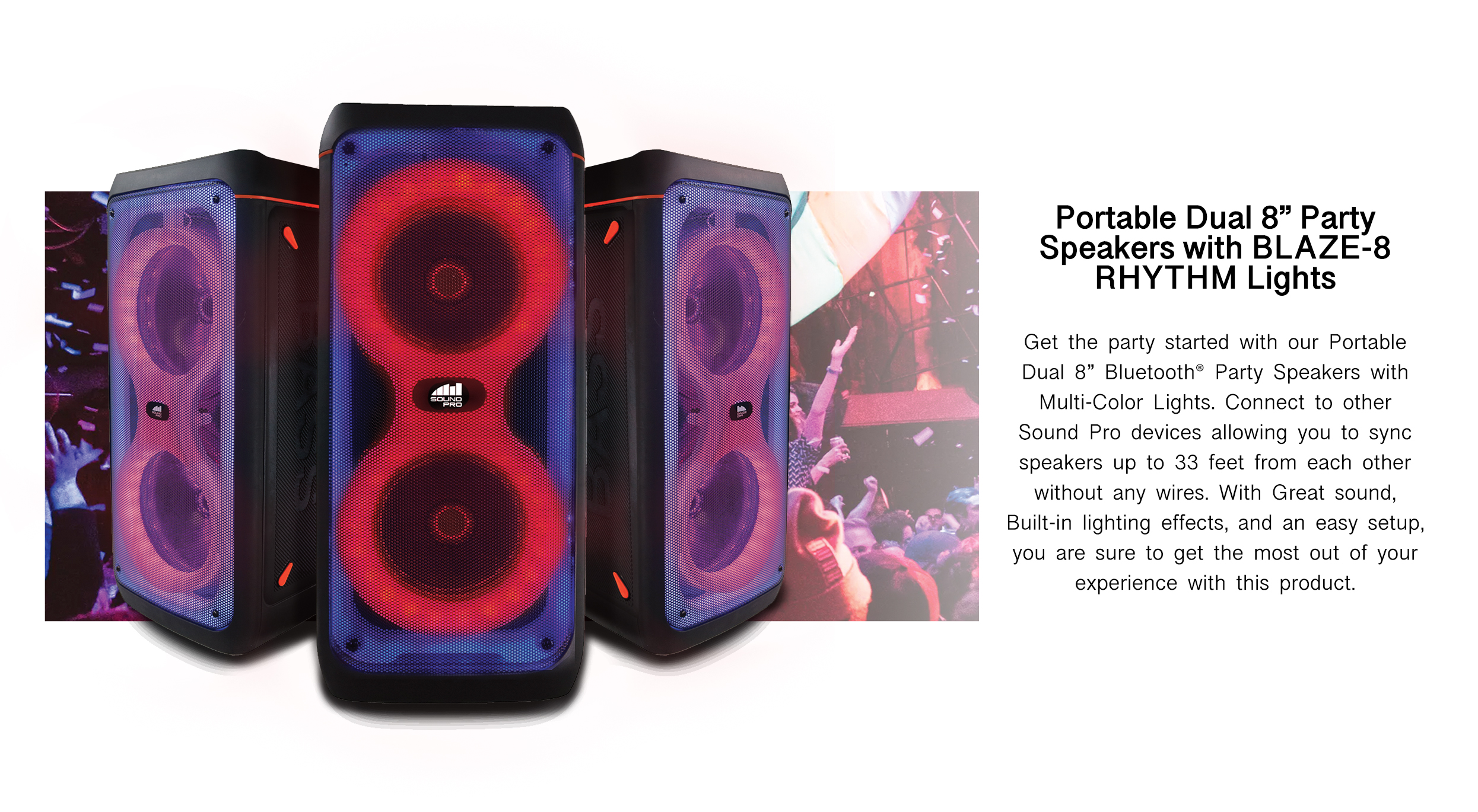 Naxa Portable Dual Bluetooth Party Speakers with RGB Lights