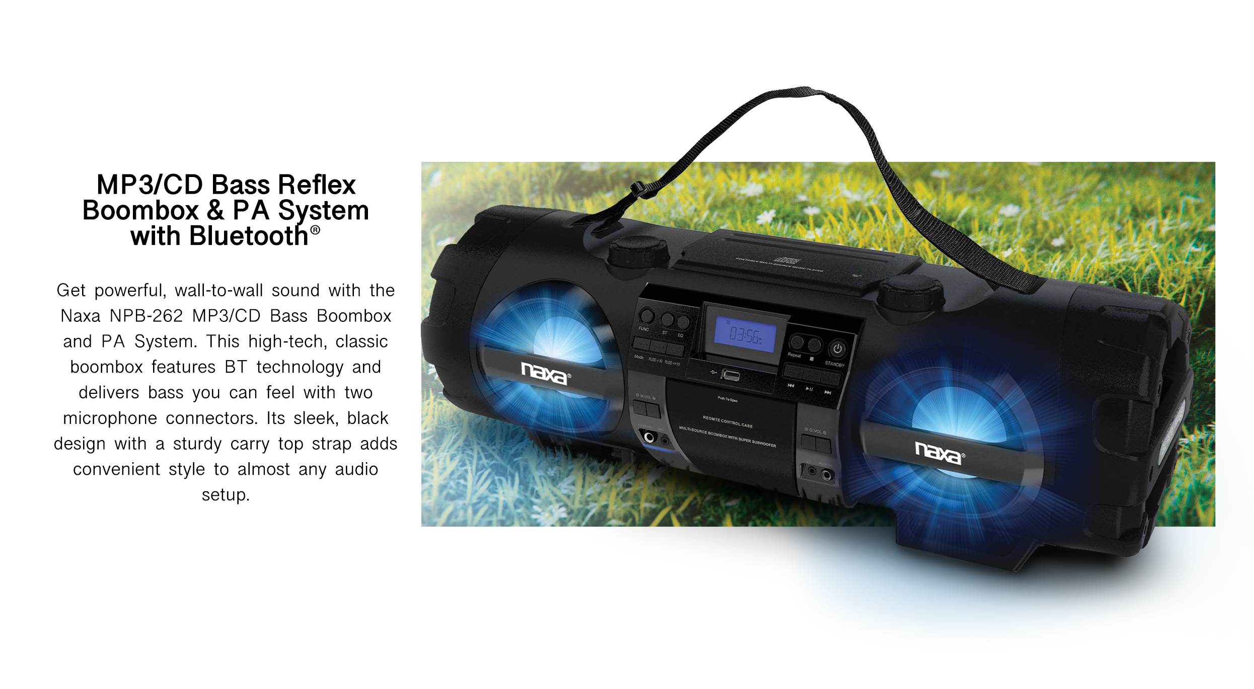 Naxa MP3 CD Bass Reflex Boombox with Bluetooth PA System